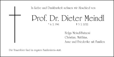 Todesanzeige Prof. Dr. Dieter Meindl